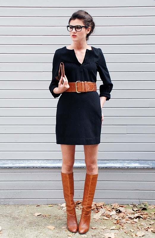 Emily Ratajkowski Black Dress and Brown Boots at Super Bowl