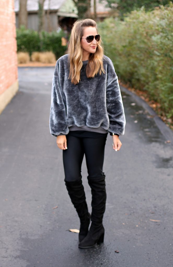 fuzzy sweatshirt outfit